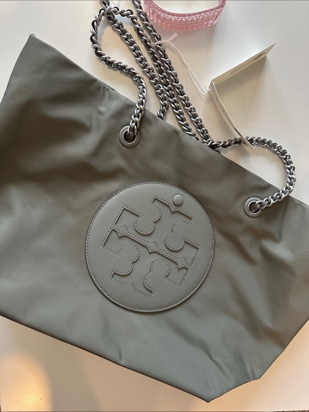 Tory Burch Stone Nylon Chain-Handle Tote